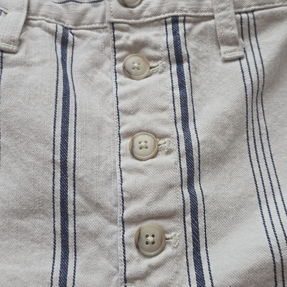 MADEWELL The Emmett Striped White  and Navy Denim Women's High Waisted Shorts 31